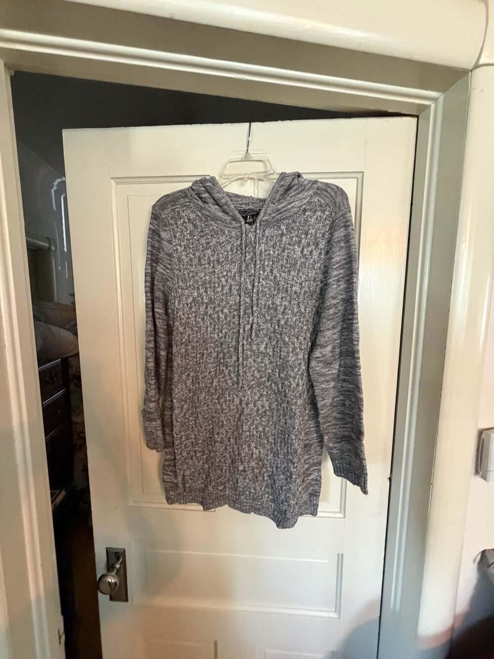 Oh Baby by Motherhood Gray Space-Dyed Knit Hooded Maternity Tunic Sweater